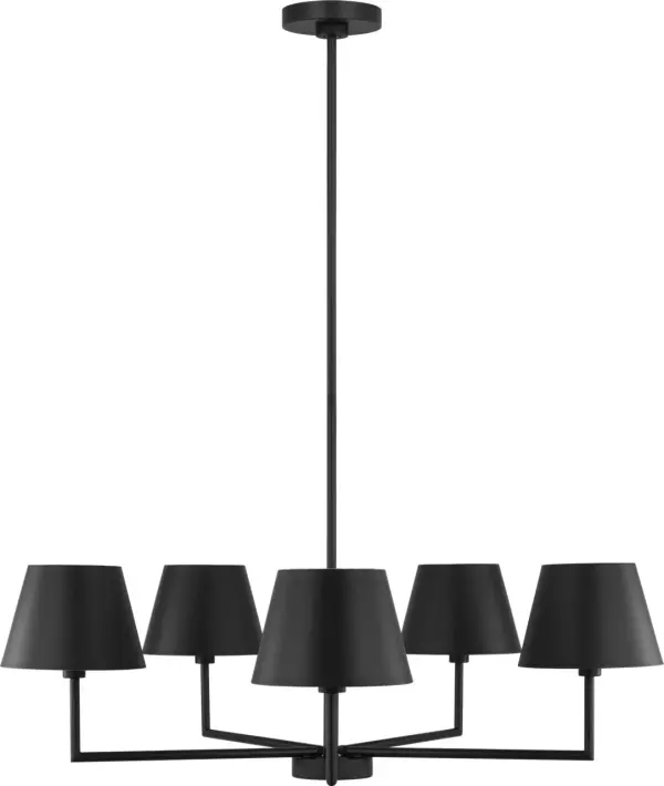 The Ender Medium Chandelier makes a dramatic statement with its contemporary design and rich Midnight Black finish. Perfect for modern dining rooms and entryways, this fixture balances bold aesthetics with versatile sizing.