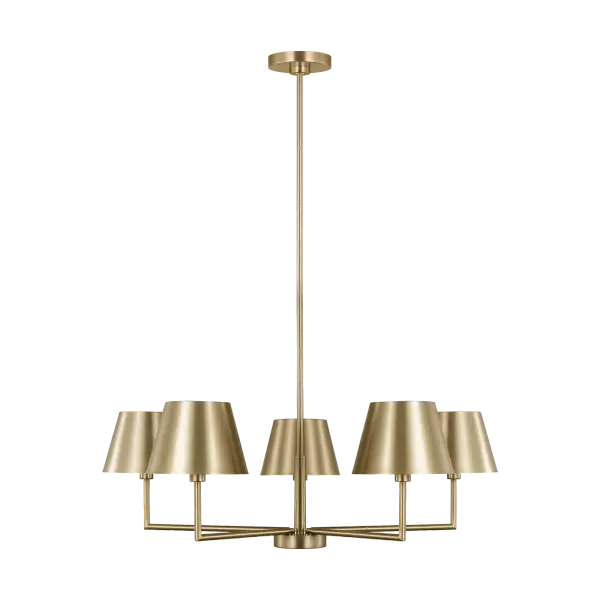 The Ender Medium Chandelier brings warm metallic elegance to modern interiors. Its satin brass finish offers a refined, non-reflective glow that complements both contemporary and transitional spaces with understated luxury.