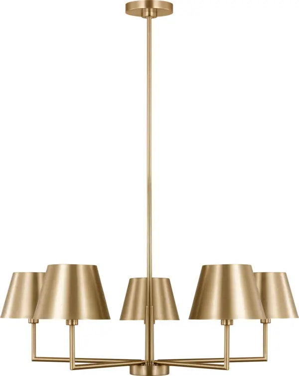 The Ender Medium Chandelier brings warm metallic elegance to modern interiors. Its satin brass finish offers a refined, non-reflective glow that complements both contemporary and transitional spaces with understated luxury. - alternate view