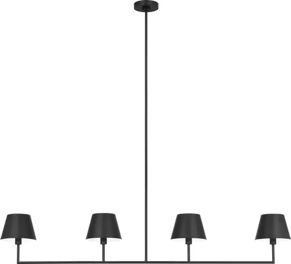 The Ender Large Linear Chandelier delivers dramatic impact with its elongated silhouette and striking Midnight Black finish. Perfect for contemporary spaces requiring substantial lighting over dining tables or kitchen islands. - alternate view