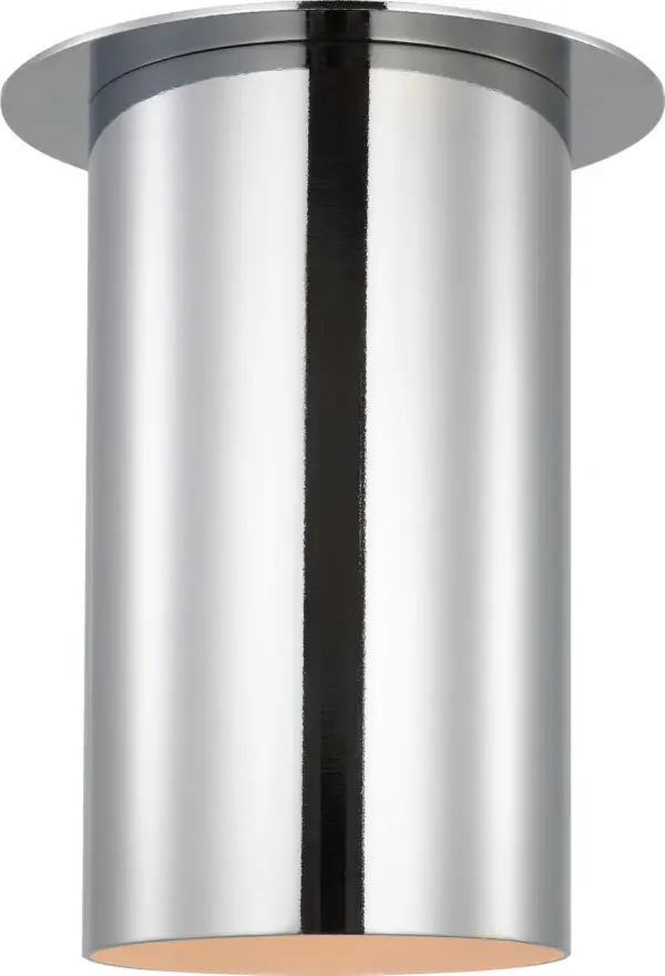 The Archer Small Flush Mount delivers modern simplicity with its cylindrical steel design and polished chrome finish. Damp-rated for bathroom use, it offers clean lines perfect for minimalist spaces.