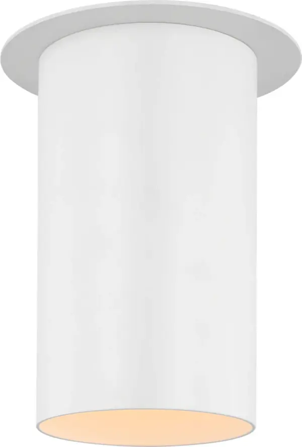 The Archer Small Flush Mount delivers modern simplicity with its clean cylindrical design and matte white finish. Damp-rated for bathroom use, this steel fixture offers versatile placement options and subtle sophistication.