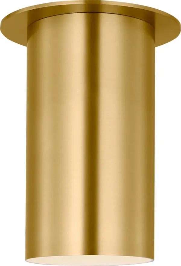 The Archer Small Flush Mount combines modern simplicity with practical versatility. Its cylindrical steel design and satin brass finish deliver subtle sophistication perfect for bathrooms, hallways, and kitchens. - alternate view