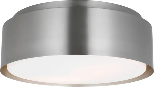 The Dartmore Medium Flush Mount combines timeless brushed nickel finish with a low-profile design perfect for spaces with standard ceiling heights. Its transitional aesthetic works seamlessly in both traditional and contemporary settings. - alternate view
