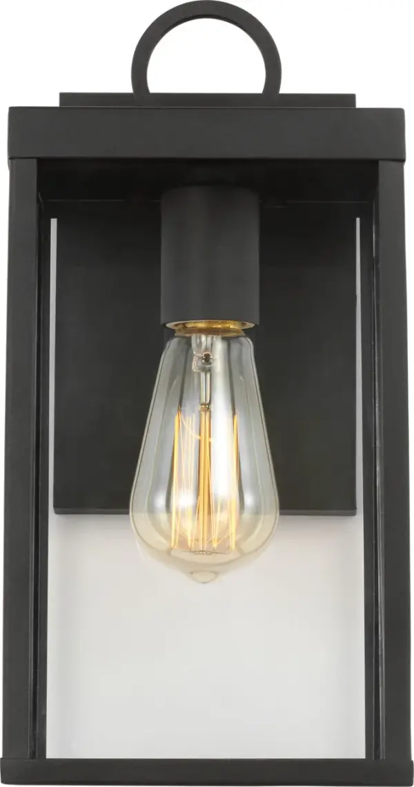 The Howell Small Wall Lantern blends timeless design with weather-resistant construction. Its soft white glass panels create a warm, inviting glow perfect for entryways and outdoor living spaces. - alternate view