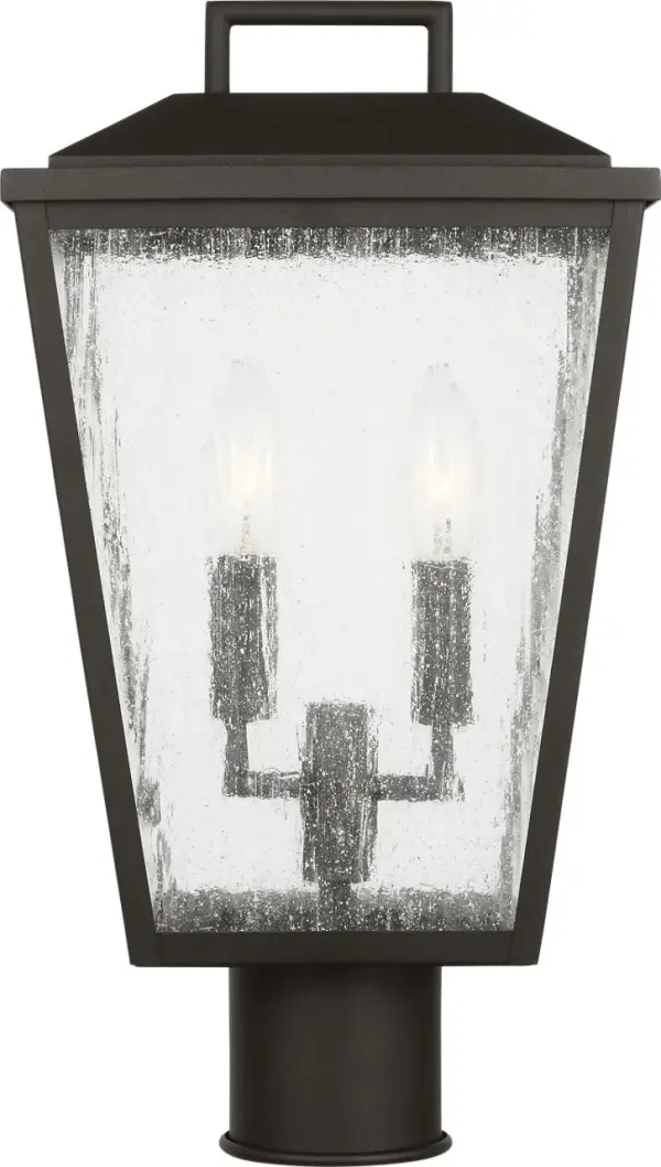 The Kennewick Medium Post Lantern combines traditional lantern styling with a durable textured black finish, perfect for illuminating outdoor pathways, driveways, and entryways with classic charm. - alternate view