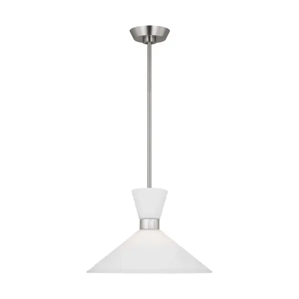 The Belcarra pendant brings whimsical mid-century charm with its flared ribbed glass shade and etched white glass diffuser. Designed by Drew & Jonathan, it works beautifully solo or in multiples over islands and dining tables.