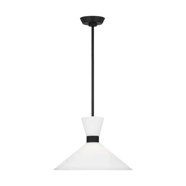 The Belcarra pendant brings mid-century charm with its flared ribbed glass shade and etched white glass diffuser. The Midnight Black finish adds sophistication while the playful design works beautifully solo or in multiples over islands and dining tables.
