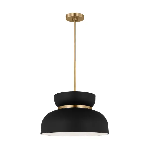 The Pemberton pendant combines modern minimalism with mid-century charm through its cinched dome shade and brass accent details. At 12" wide, it's perfectly sized for kitchen islands, dining nooks, or entryways. The damp-rated fixture works solo or in multiples.