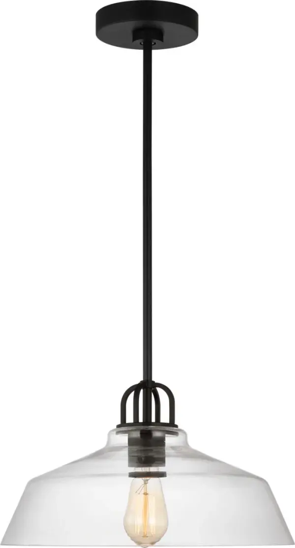 The Payton Small Pendant combines clean minimalist design with practical versatility. Its clear glass shade and distinctive double top loop detail create an airy, sophisticated look that works beautifully in kitchens, dining areas, and bathrooms.