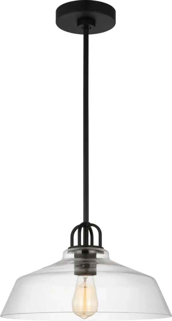 The Payton Small Pendant combines clean minimalist design with practical versatility. Its clear glass shade and distinctive double top loop detail create an airy, sophisticated look that works beautifully in kitchens, dining areas, and bathrooms. - alternate view
