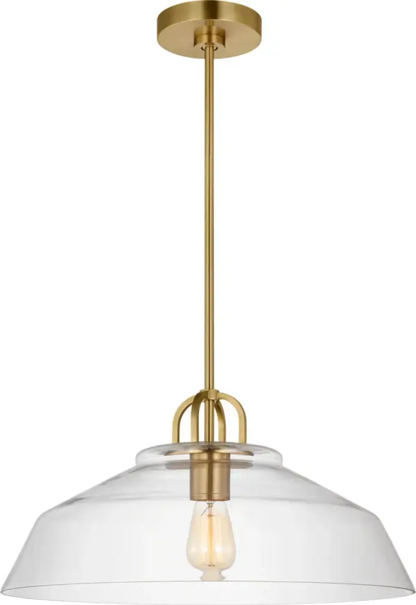 The Payton Medium Pendant combines clean lines with an expansive clear glass shade and distinctive double top loop detail. Its damp-rated construction and timeless design make it perfect for kitchens, dining areas, and bathrooms. - alternate view