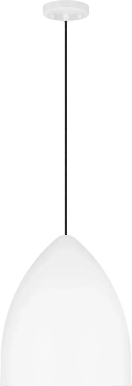 The Huron Medium Pendant delivers understated sophistication with its gently curved steel shade in Matte White. Damp-rated for versatile placement, this modern minimalist fixture adds timeless character to dining areas, kitchens, and hallways. - alternate view