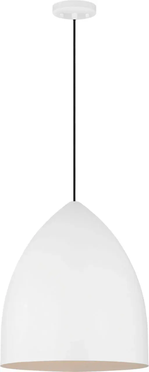 The Huron Large Pendant delivers modern sophistication with its generously curved steel shade and flawless matte white finish. Damp-rated for versatile placement, it provides soft, even lighting perfect for kitchens, dining areas, and entryways. - alternate view