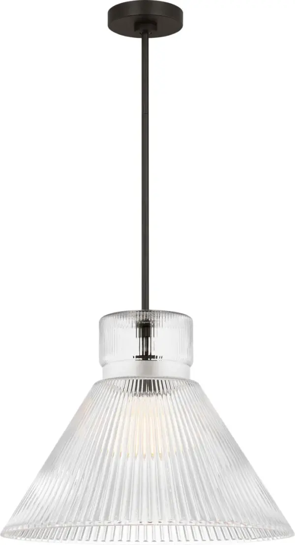The Liouet Large Pendant delivers striking visual impact with its contemporary silhouette and rich Midnight Black finish. Sized generously for substantial spaces, this fixture creates a focal point over dining tables and kitchen islands. - alternate view