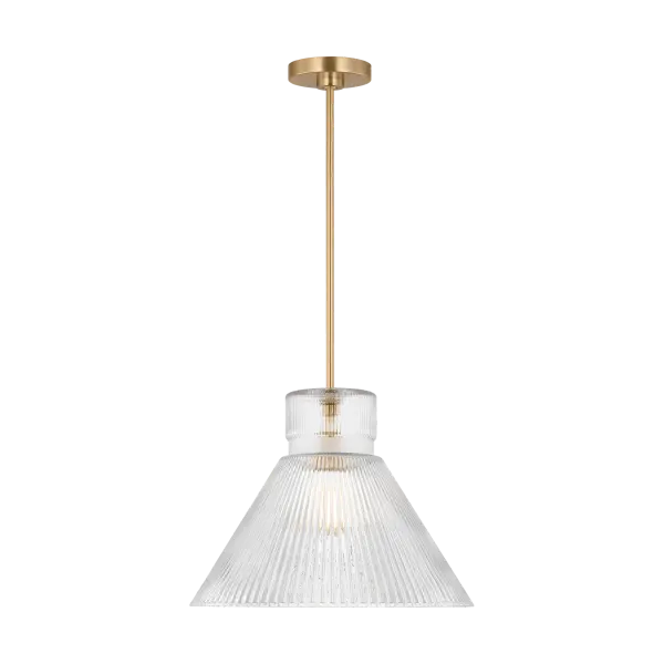The Liouet Large Pendant brings sophisticated style with its satin brass finish and generous proportions. Perfect for making a statement over dining tables or kitchen islands while providing warm, ambient lighting.