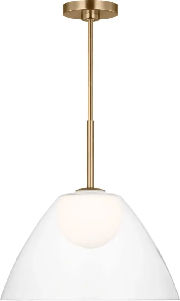 The Suma Medium Pendant features a sophisticated satin brass finish that adds warmth and elegance to any space. Its medium scale makes it versatile for dining areas, kitchen islands, or entryways. - alternate view