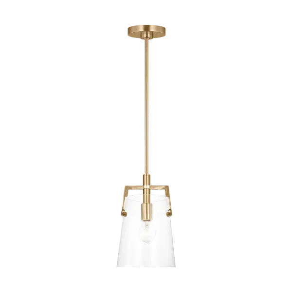 The Crofton Small Pendant delivers sophisticated style in a compact form. Its satin brass finish adds warmth and elegance to intimate spaces, making it ideal for kitchen islands, powder rooms, or hallways.