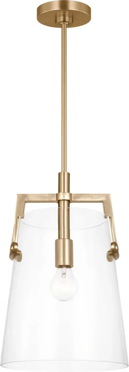 The Crofton Medium Pendant combines timeless design with contemporary appeal in a warm satin brass finish. Its versatile medium scale makes it ideal for kitchen islands, dining areas, and entryways. - alternate view