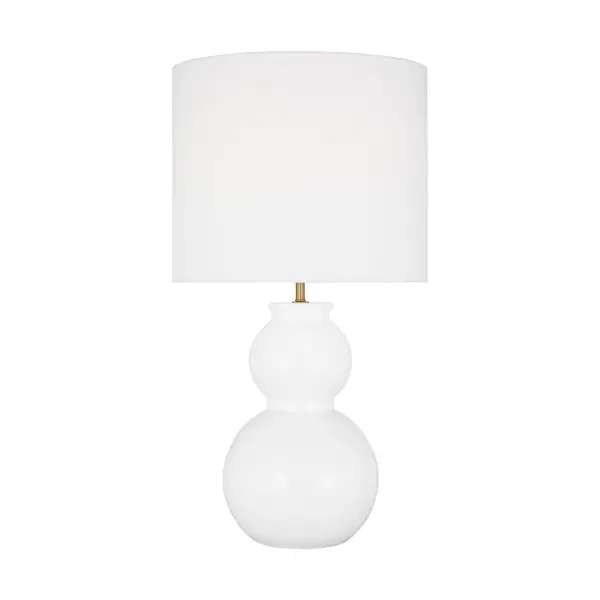 The Buckley table lamp reimagines traditional gourd styling with a contemporary gloss white finish and clean symmetrical lines. Designed by Drew & Jonathan Scott, it pairs timeless form with modern sensibility.