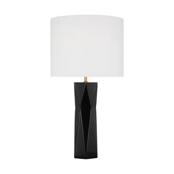 The Fernwood table lamp combines mid-century modern sensibility with Art Deco texture in a sophisticated package. Its textured resin column and gold base accents create visual interest while the white linen shade provides soft, diffused light.