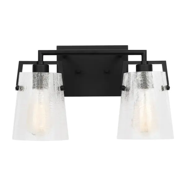 Drew & Jonathan Scott's Crofton vanity light combines sleek contemporary styling with practical functionality. The crackle glass shade adds visual interest while the reversible mounting and damp rating make it adaptable to various spaces.