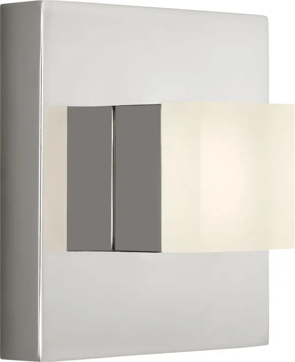 The Brander Small Sconce delivers refined, functional lighting with its frosted acrylic square shade and chrome finish. Damp-rated for bathrooms, this fixture combines modern minimalism with timeless sophistication. - alternate view