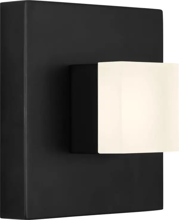 The Brander Small Sconce delivers sophisticated, functional lighting with its frosted acrylic shade and clean square silhouette. Damp-rated for bathroom use, this fixture combines modern aesthetics with practical versatility. - alternate view