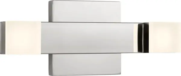 The Brander Medium Vanity combines clean geometric lines with frosted acrylic shades for a refined, modern aesthetic. Its damp-rated construction and soft lighting make it perfect for bathrooms and powder rooms seeking functional sophistication. - alternate view