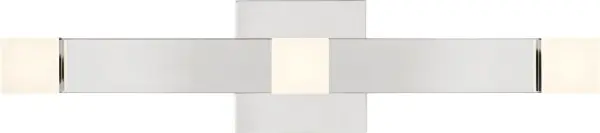 The Brander Large Vanity combines clean geometric lines with frosted acrylic shades for a contemporary look. Its damp-rated construction and soft lighting make it ideal for modern bathrooms seeking both style and function.