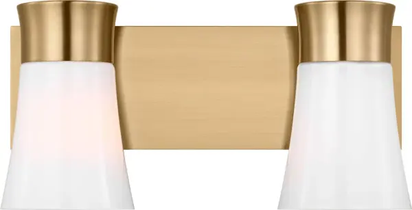 The Roy 2-Light Vanity combines minimalist design with functional elegance. Softly flared milk glass shades deliver warm, diffused lighting perfect for bathroom tasks, while the square backplate adds contemporary sophistication.