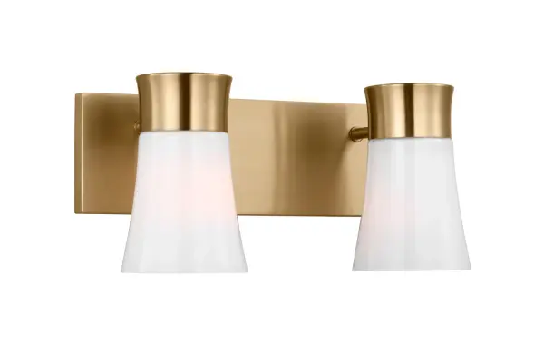 The Roy 2-Light Vanity combines minimalist design with functional elegance. Softly flared milk glass shades deliver warm, diffused lighting perfect for bathroom tasks, while the square backplate adds contemporary sophistication. - alternate view