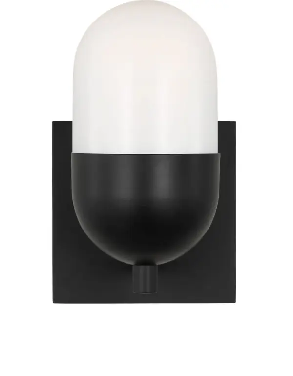 The Foster Small Vanity combines minimalist elegance with functional design. Its milk glass shade provides soft, flattering uplighting while the slim metal arm and clean lines add contemporary sophistication to any bathroom.
