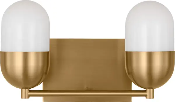 The Foster Medium Vanity combines minimalist design with practical functionality. Its capsule-shaped milk glass shades deliver soft, flattering uplighting while sleek metal detailing adds contemporary elegance to any bathroom.