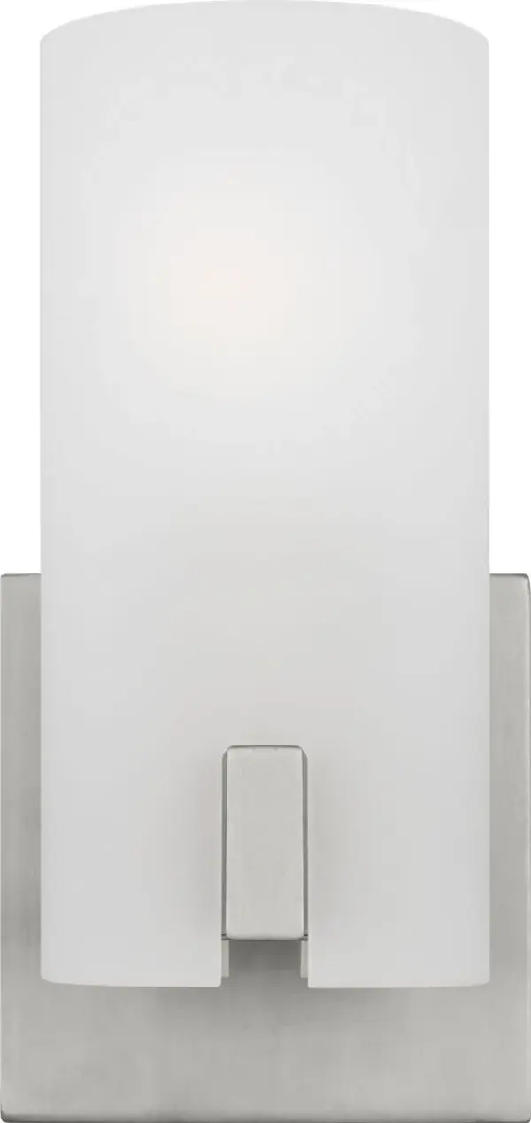 The Rhode Small Vanity combines minimalist geometric design with practical functionality. Its etched glass shade creates a soft, flattering glow perfect for bathroom tasks, while the brushed steel finish adds modern sophistication.