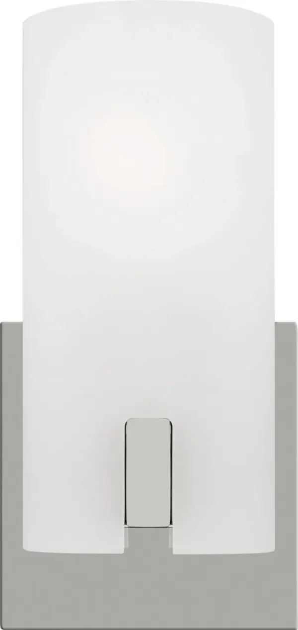The Rhode Small Vanity combines minimalist geometric design with practical functionality. Its etched glass shade diffuses light beautifully while the chrome finish and square backplate add modern sophistication to any bathroom.