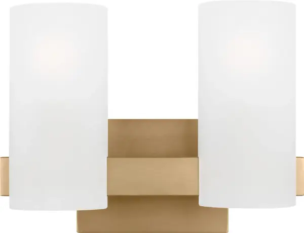 The Rhode Medium Vanity combines curved etched glass shades with clean geometric lines for a refined contemporary look. Perfect for bathrooms seeking understated elegance with functional lighting.