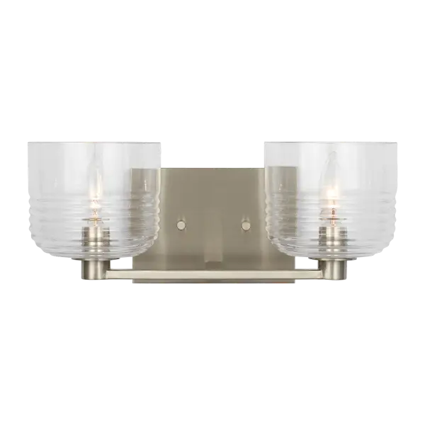 The Lochdale Medium Vanity Sconce combines transitional styling with modern functionality. Its brushed nickel finish and glass shades provide excellent task lighting for bathrooms while complementing a wide range of décor styles.