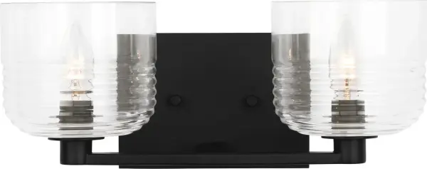 The Lochdale Medium Vanity Sconce combines contemporary styling with versatile functionality. Its midnight black finish adds sophisticated contrast to bathroom spaces while providing focused task lighting. - alternate view
