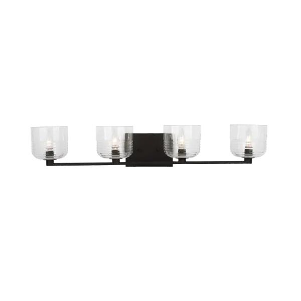 The Lochdale XL vanity sconce makes a striking statement with its extra large scale and sophisticated midnight black finish. Perfect for modern bathrooms needing substantial task lighting and visual impact.