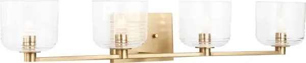 The Lochdale XL vanity sconce combines generous proportions with refined satin brass detailing, making it ideal for larger bathrooms and dressing areas. Its transitional design bridges traditional and contemporary aesthetics. - alternate view