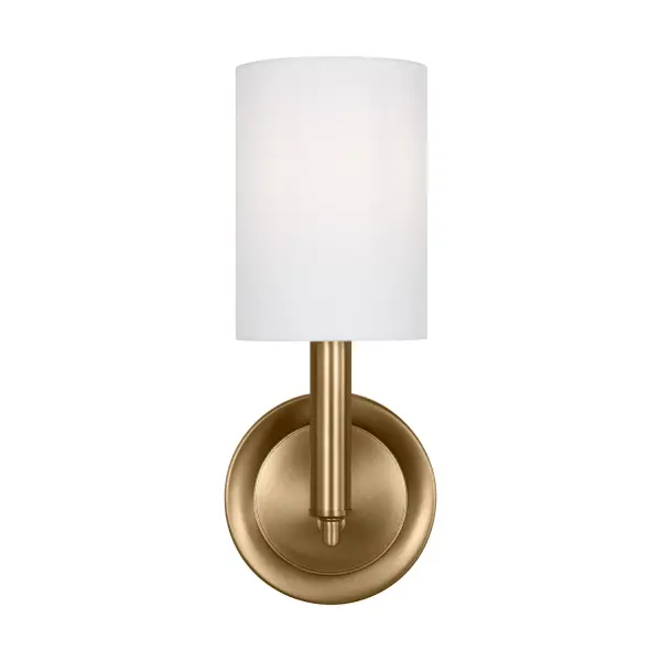 Drew & Jonathan Scott's Egmont collection brings farmhouse charm to modern bathrooms. The satin brass finish and white linen shade create a warm, inviting glow perfect for vanity lighting. Compact size works in tight spaces.