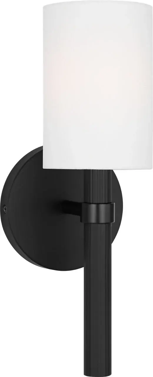 The Manor Small Sconce combines modern minimalism with classic elegance through its textured body and clean lines. The white linen shade provides soft, inviting illumination perfect for intimate spaces. - alternate view