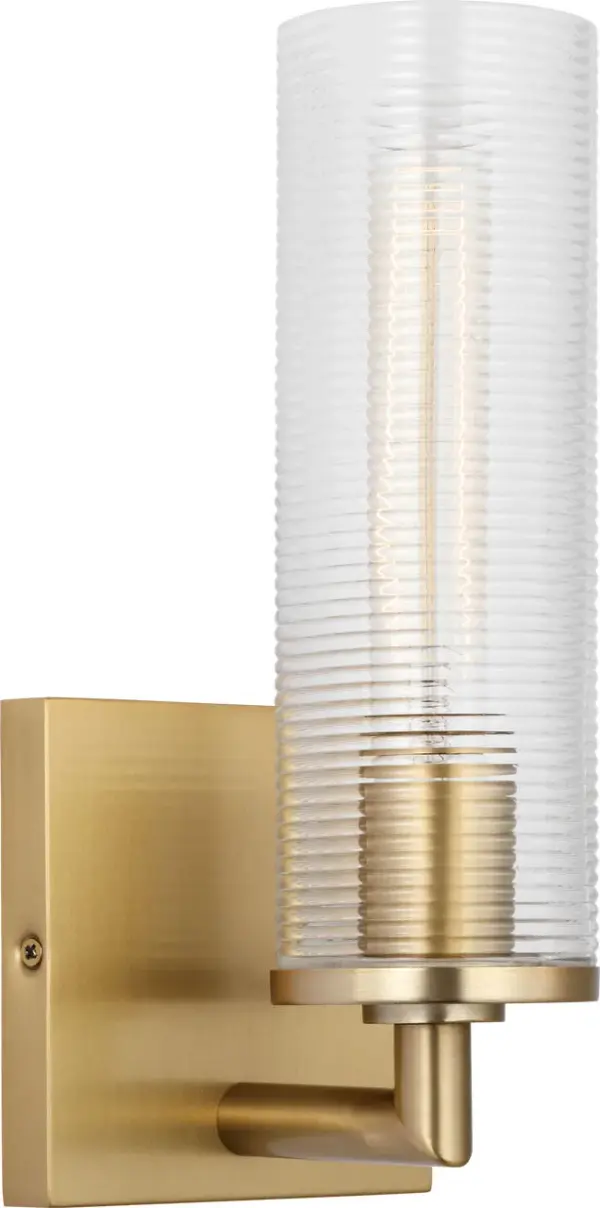 The Sarita Small Sconce combines classic elegance with contemporary simplicity. Its satin brass finish and compact profile make it ideal for smaller spaces requiring refined lighting without overwhelming the wall. - alternate view