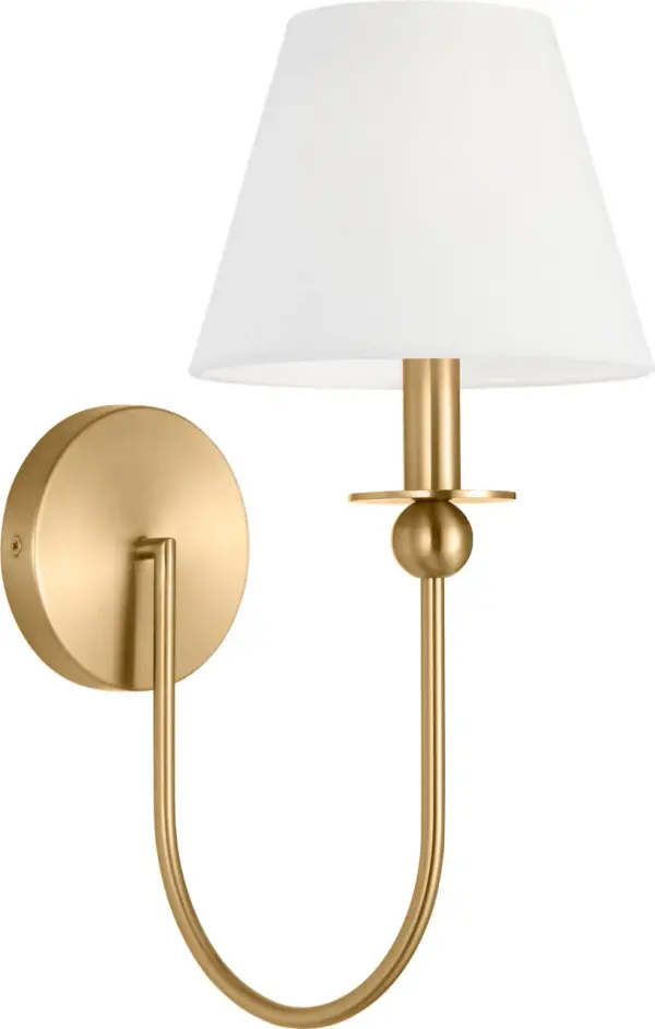The Elsay Small Sconce combines classic form with contemporary simplicity. Its satin brass finish and compact profile make it ideal for smaller spaces requiring refined ambient lighting without overwhelming the wall. - alternate view