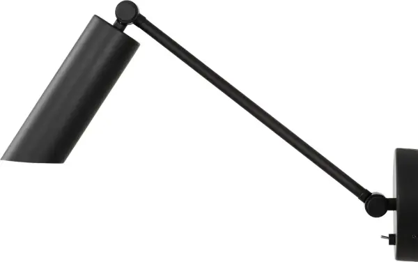 The Frasar Medium Arm Sconce combines modern design with functional articulation. Its midnight black finish offers sophisticated contrast in any space, while the adjustable arm provides directional lighting flexibility. - alternate view