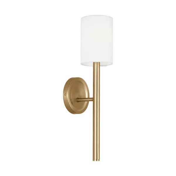 The Egmont Tall Sconce brings sophisticated vertical lighting with its satin brass finish. Perfect for flanking mirrors or creating ambient hallway lighting, this transitional design complements both modern and traditional spaces.