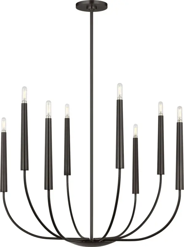 The Lois 34" Chandelier transforms lighting into architectural art with its minimal clean lines and sweeping arms. Designed by Ellen DeGeneres, this versatile fixture brings refined presence to intimate spaces without overwhelming them.