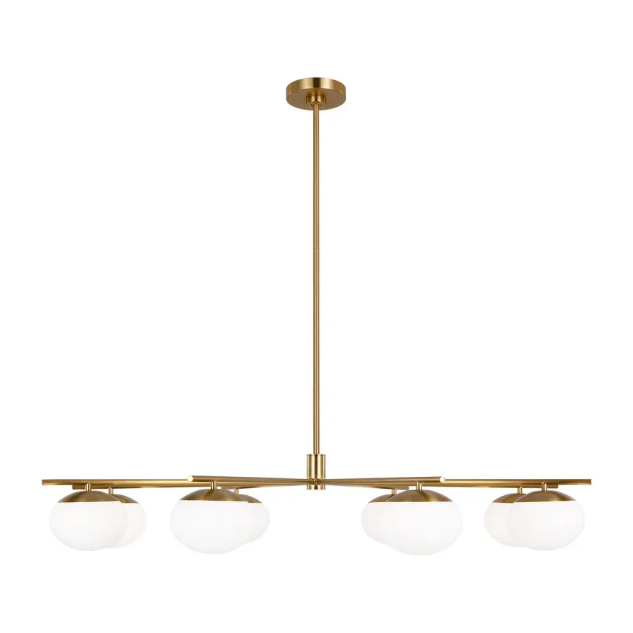 Lune Eight Light Chandelier in Burnished Brass