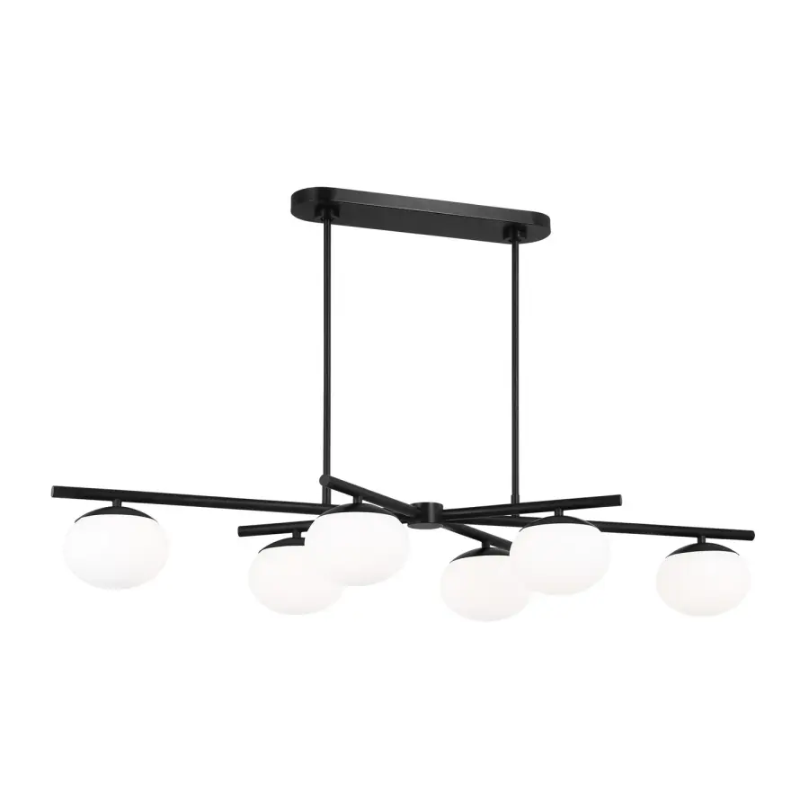 Lune Six Light Linear Chandelier in Aged Iron